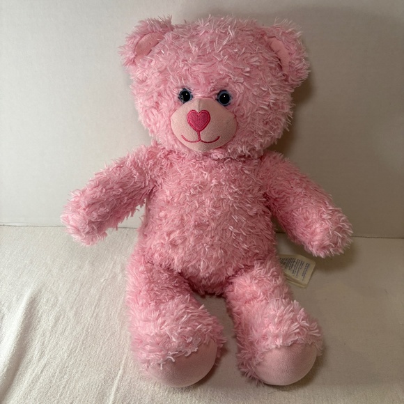 Build A Bear Cuddles Pink Teddy Bear Swirly Fur Heart Nose 2018 - Picture 1 of 9